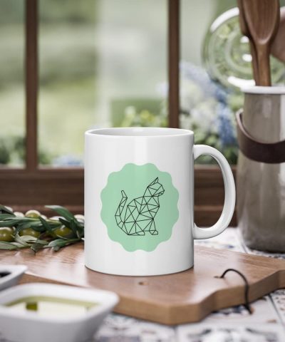 Kaffeetasse weiß mit einer Katzenstruktur, 330ml Fassungsvermögen