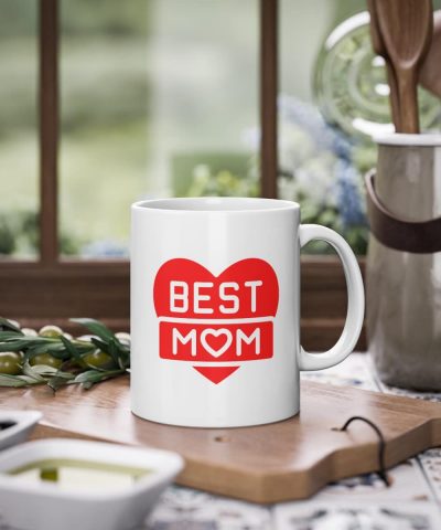 Kaffeetasse weiß mit der Aufschrift "Best Mom", 330ml Fassungsvermögen