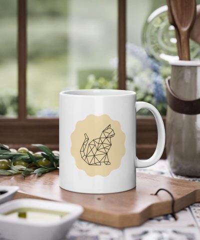Kaffeetasse weiß mit einer Katzenstruktur, 330ml Fassungsvermögen