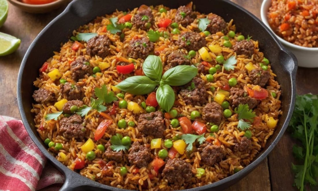 Rezept Wuerzige Reis Hackfleisch Pfanne